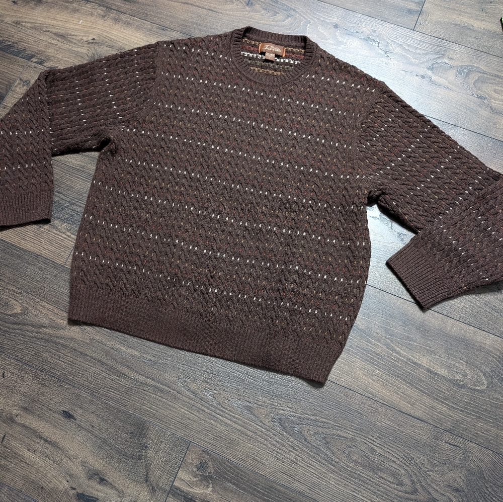 Tasso Elba 100% Cotton Brown Grandpacore  Stripped Details‎ Cotton Sweater Large